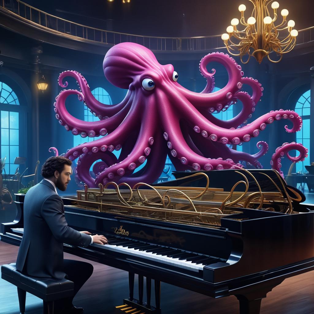 Epic Giant Octopus Piano Performance Poster