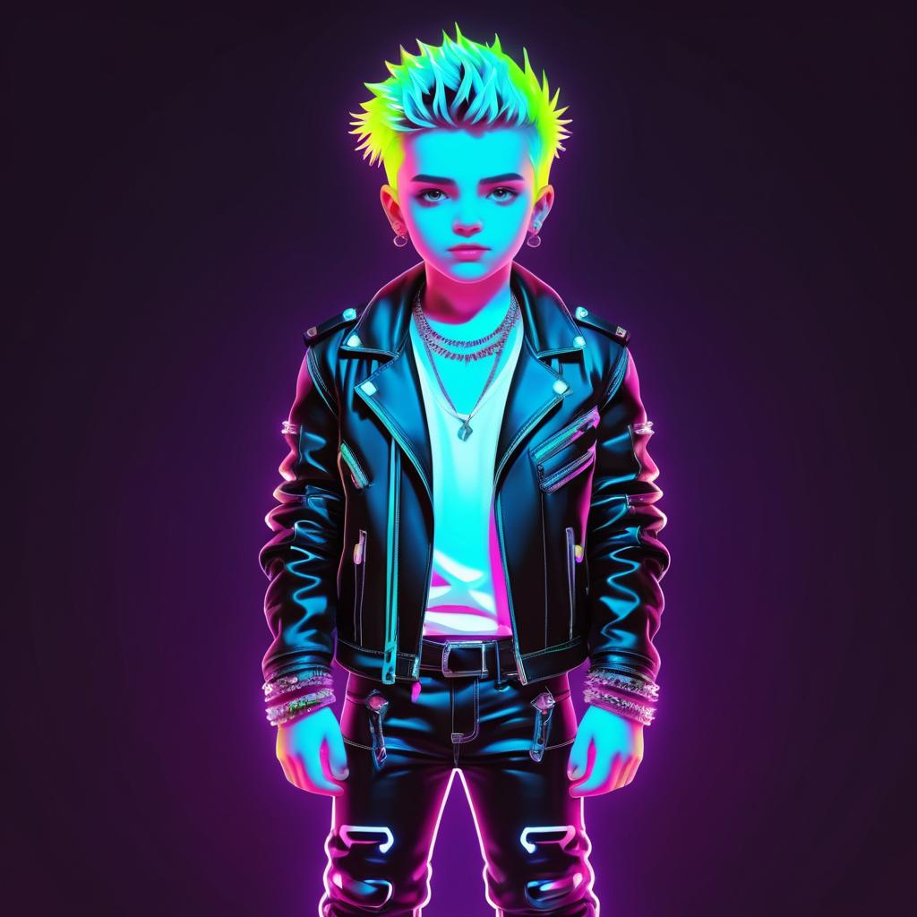 Isometric Punk Boy Portrait in Neon