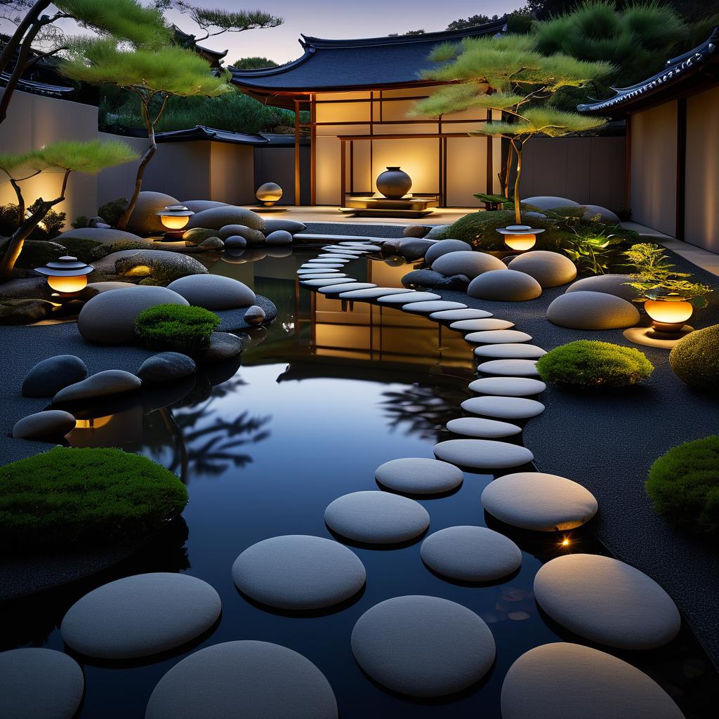 Tranquil Zen Garden at Dusk