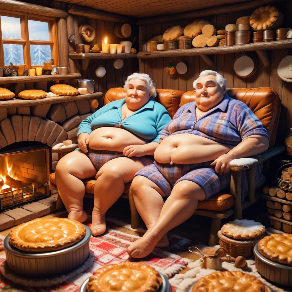 Cozy Cabin Scene with Elderly Couple