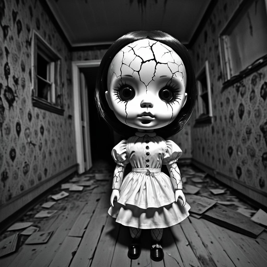 Eerie Doll in Abandoned House Perspective