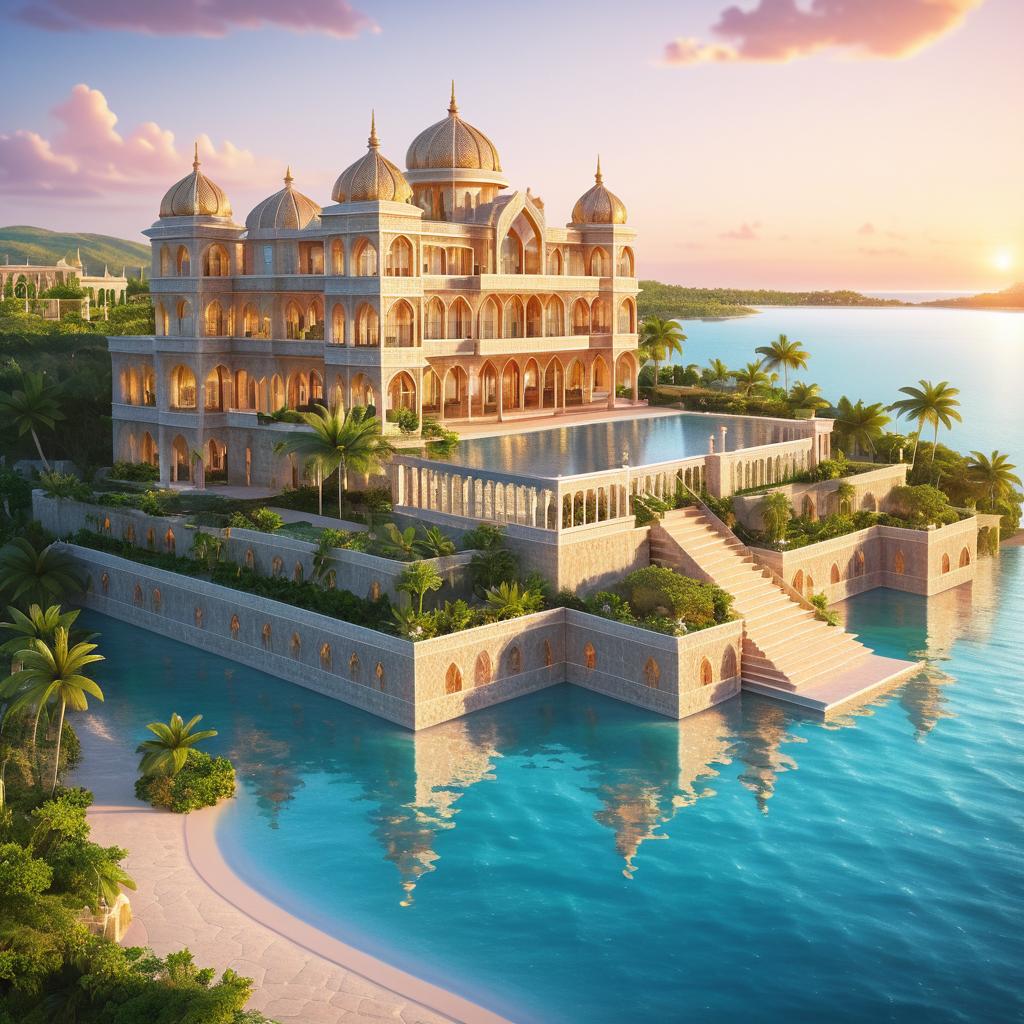 Ornate Stone Palace by Shimmering Bay