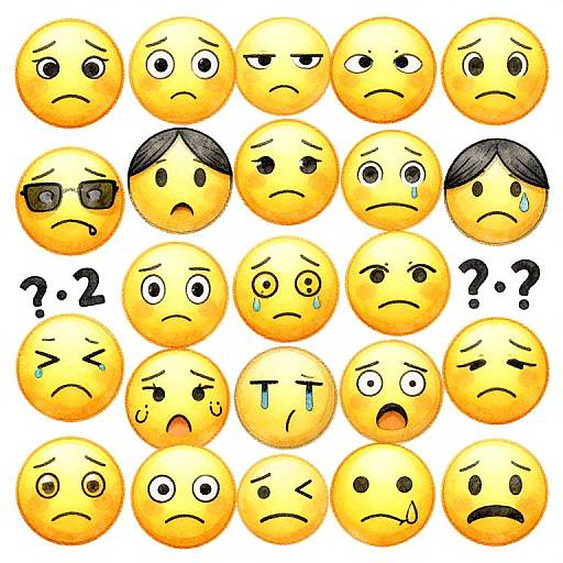 Expressive Emoji Faces Ink & Watercolor