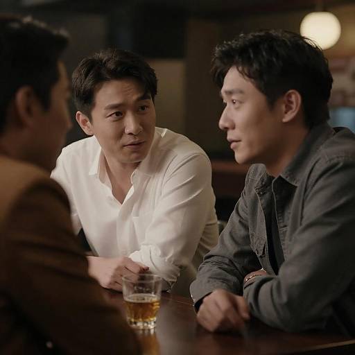 Three Men in Dimly Lit Bar