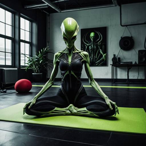 Alien Practicing Yoga in Modern Room