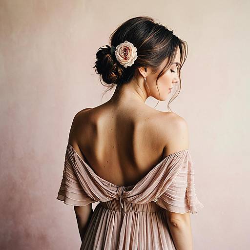 Woman in Backless Bohemian Dress with Floral Hair Accessory
