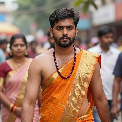 Indian Man in Traditional Orange Saree