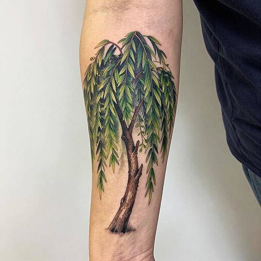 Realistic Weeping Willow Forearm Tattoo