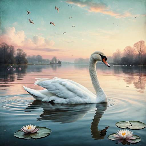 Elegant Swan Gliding on Calm Water at Dawn