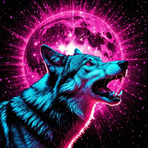 Glowing Wolf Howling at Radiant Magenta Moon
