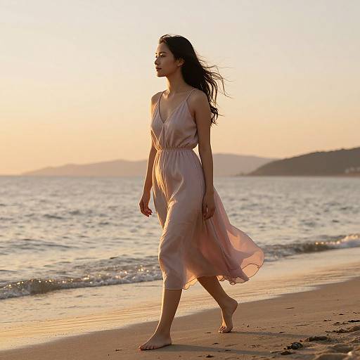 Serene Beach Sunset with Woman