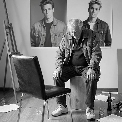 Elderly Man in Thoughtful Black and White