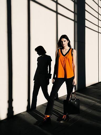Woman in Orange Sleeveless Top with Black Bag