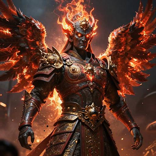 Cinematic Phoenix-Feathered War Deity