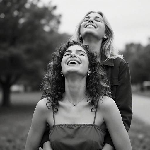 Joyful Women Outdoors in Black and White