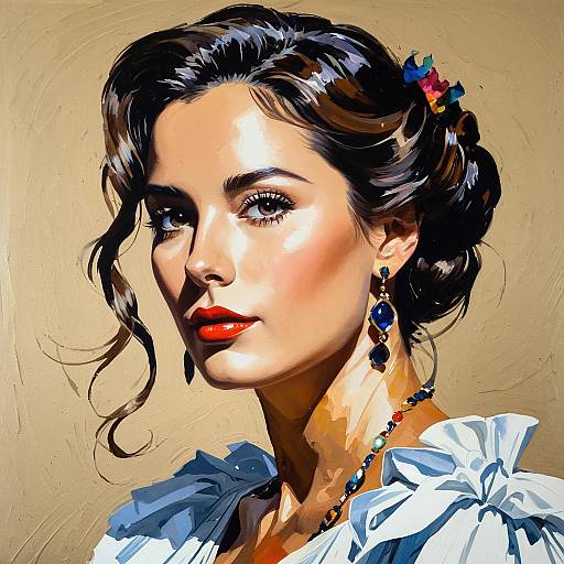 Elegant Lady Portrait in Gouache Impasto Style