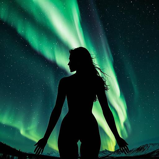 Stunning Goddess with Aurora Double Exposure