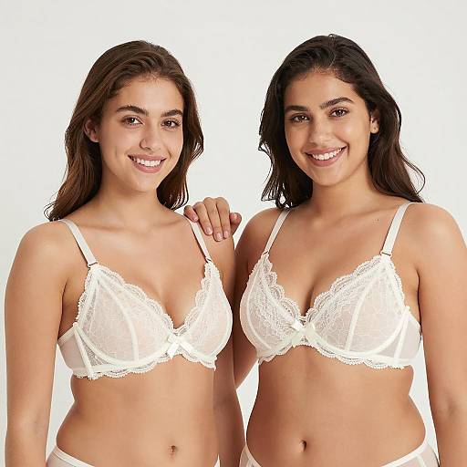 Smiling Duo in Sheer Lace Bras