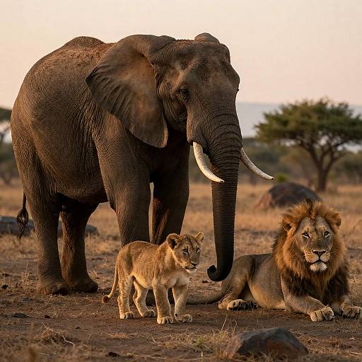 Majestic Savanna Sunset with Wildlife