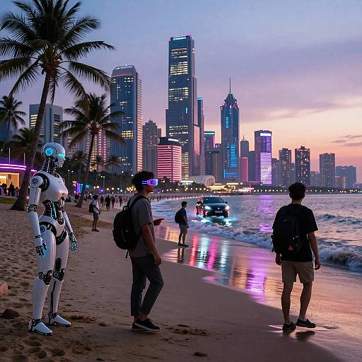 Cyberpunk Beach at Neon Dusk