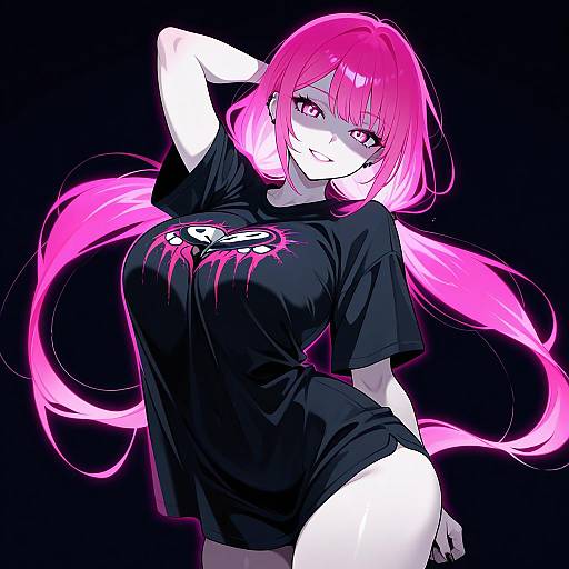 Seductive Neon Anime Girl with Pink Hair