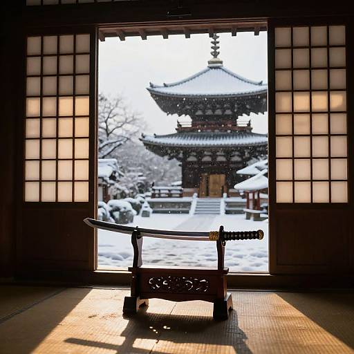 Serene Winter Kyoto Katana Scene