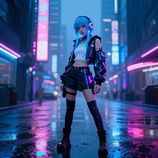 Futuristic Cyberpunk Girl in Rain