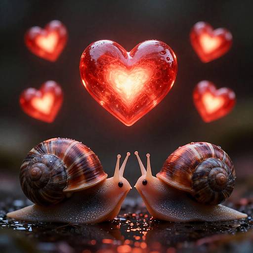Alien Snails in Love with Glowing Hearts