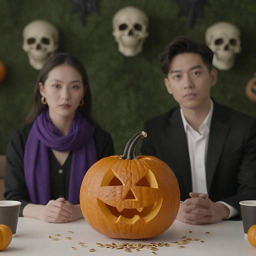 Spooky Halloween Table with Pumpkin