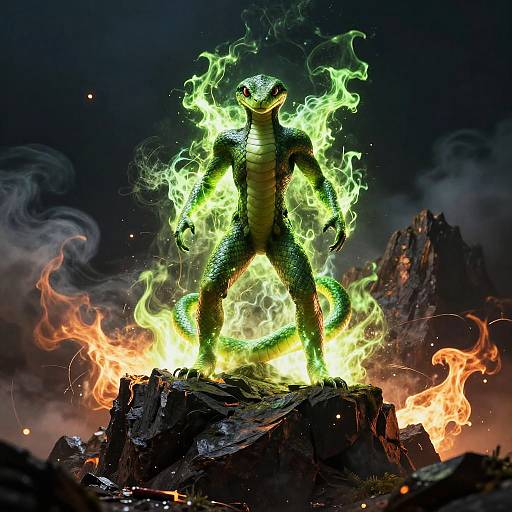 Menacing Snake-Inspired Warrior with Neon Energy