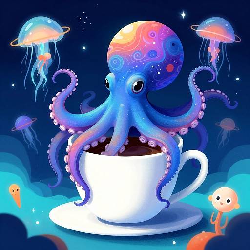 Surreal Cosmic Octopus Coffee Art