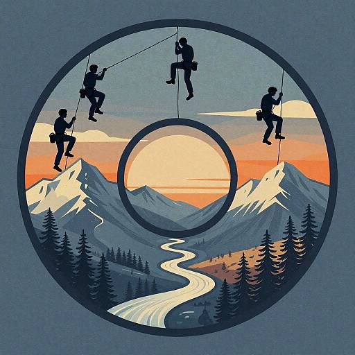 Retro Rocky Mountains Ice Climbing Silhouette