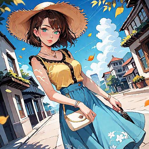 Cheerful Anime Girl Outdoors