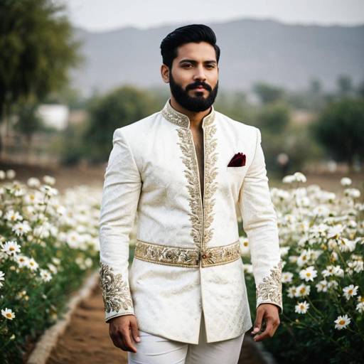 Man in White and Gold Sherwani Outdoors