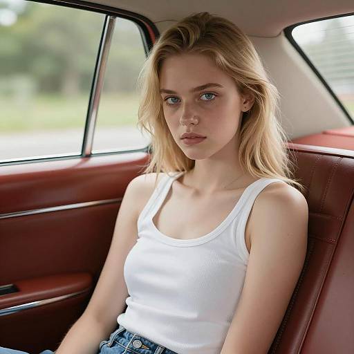 Intense Moment in a Vintage Car