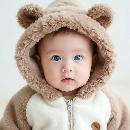 Adorable Baby in Furry Hooded Outfit