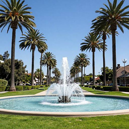 Symmetrical Palm Avenue with Fountain