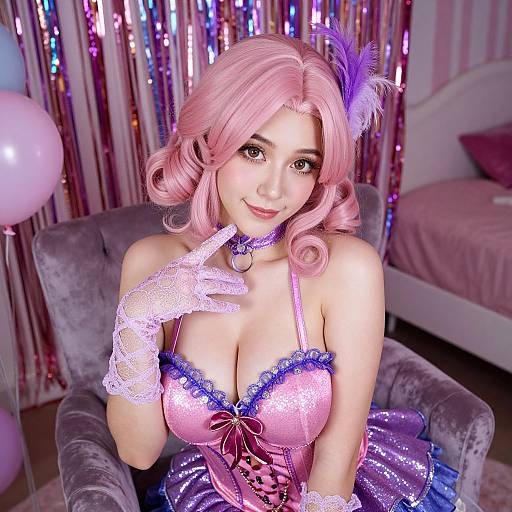 Vibrant Party Scene with Pink Hairstyle