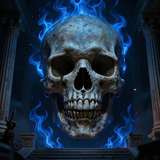 Eerie Skull with Blue Flames
