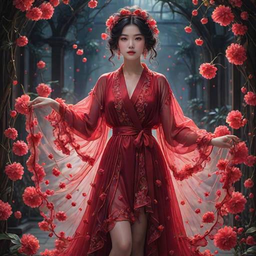 Enchanting Character in Sheer Cherry Robe