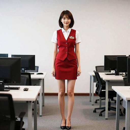 Realistic Portrait of Girl in Red Uniform