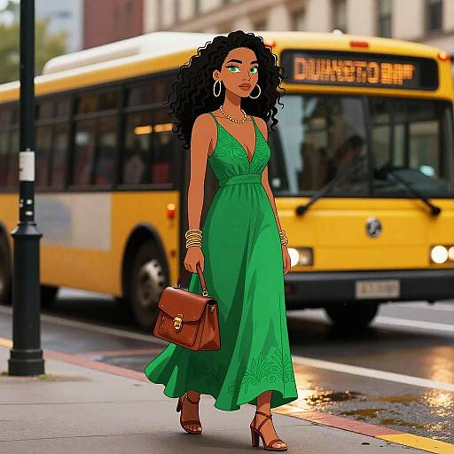 Bohemian Chic Woman on Rainy Street