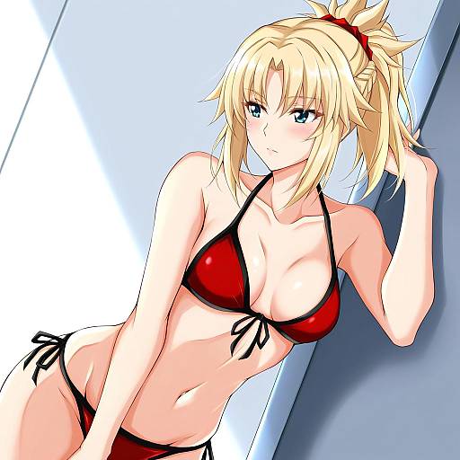 Illustration of Mordred (swimsuit rider) (first ascension) (fate), fate (series) in the style of Watarase piro