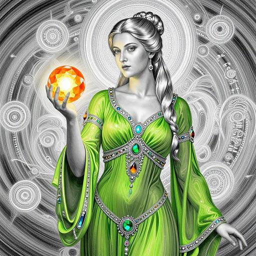 Radiant Silverpoint Woman with Orb