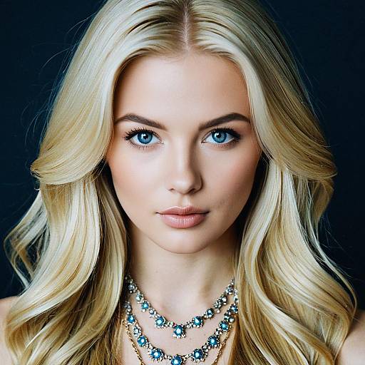 Blonde Woman with Blue Eyes Wearing Necklace