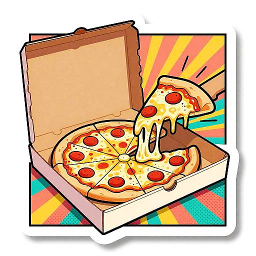 Retro 1970s Pop-Art Pizza Sticker