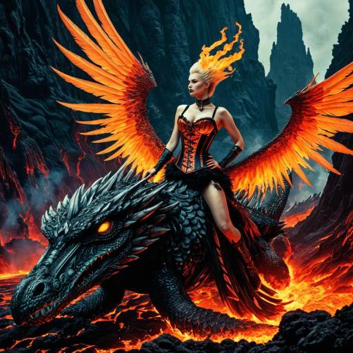 Fiery Phoenix Siren on Lava Serpent