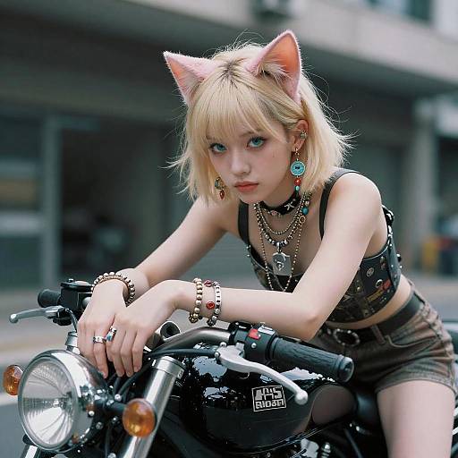 Cyberpunk Cat and Teen Girl Portrait