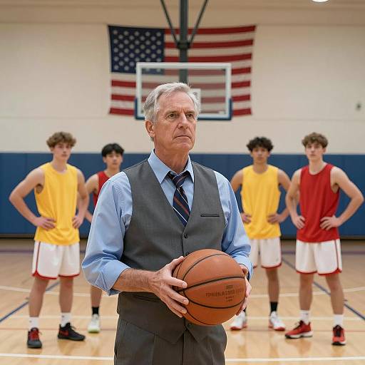 Middle-Aged Man in Basketball Gym