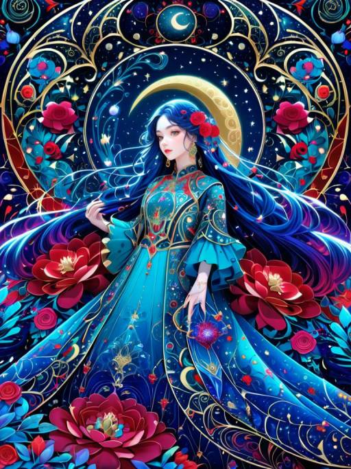 Majestic Fantasy Woman with Cosmic Background